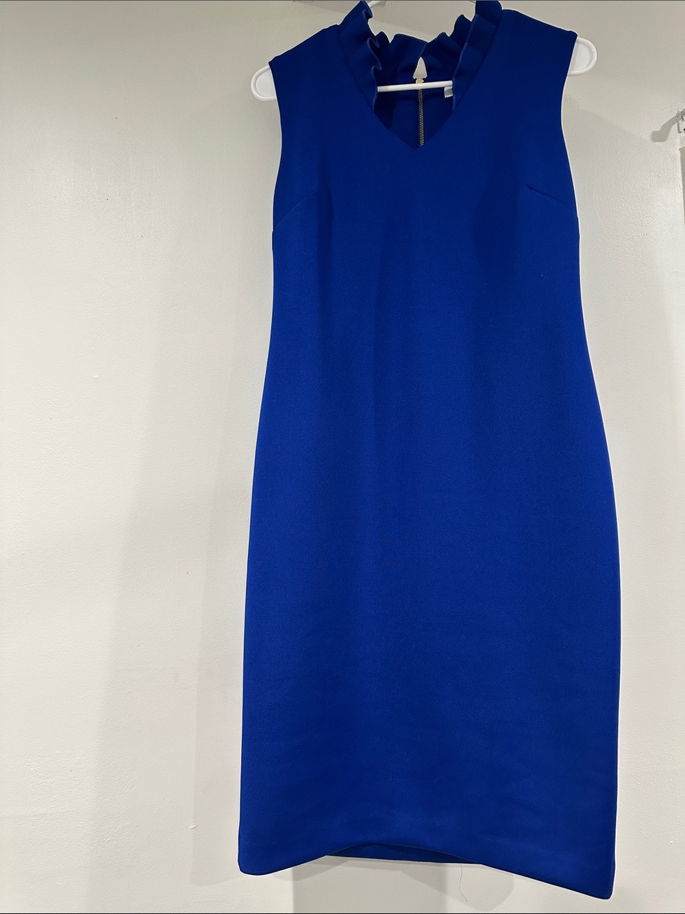Calvin Klein Sleeveless Cobalt Blue Ruffle-Trim Midi Dress